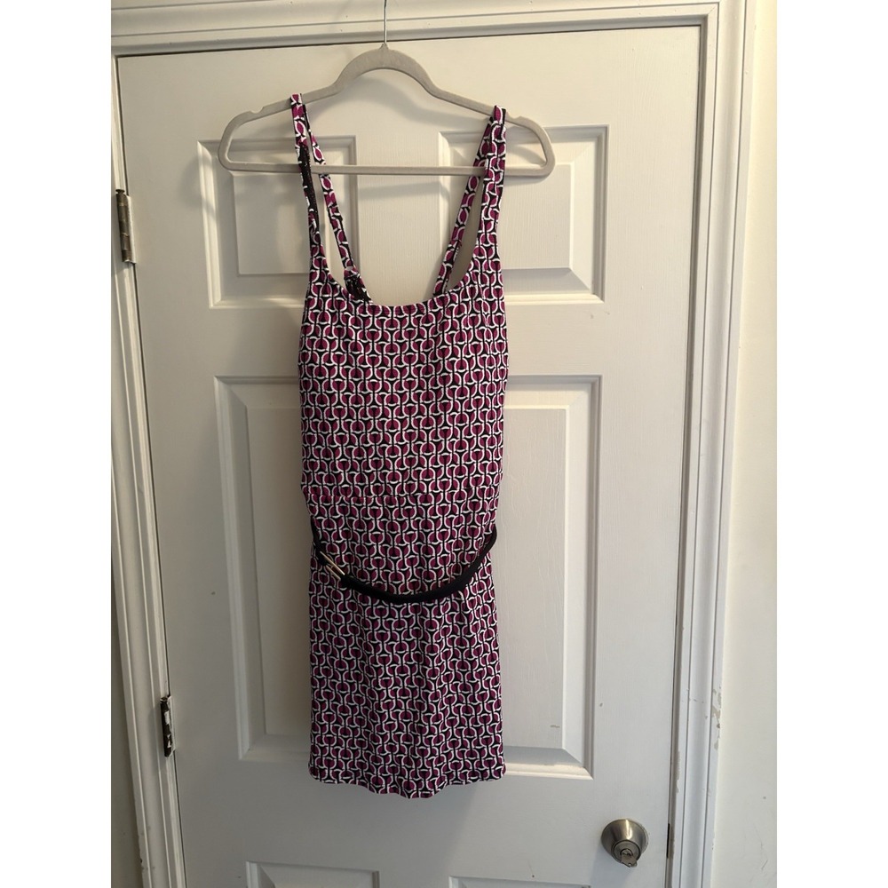 NWT Land's End Swimsuit Dress Belted XL Geometric Purple Black White